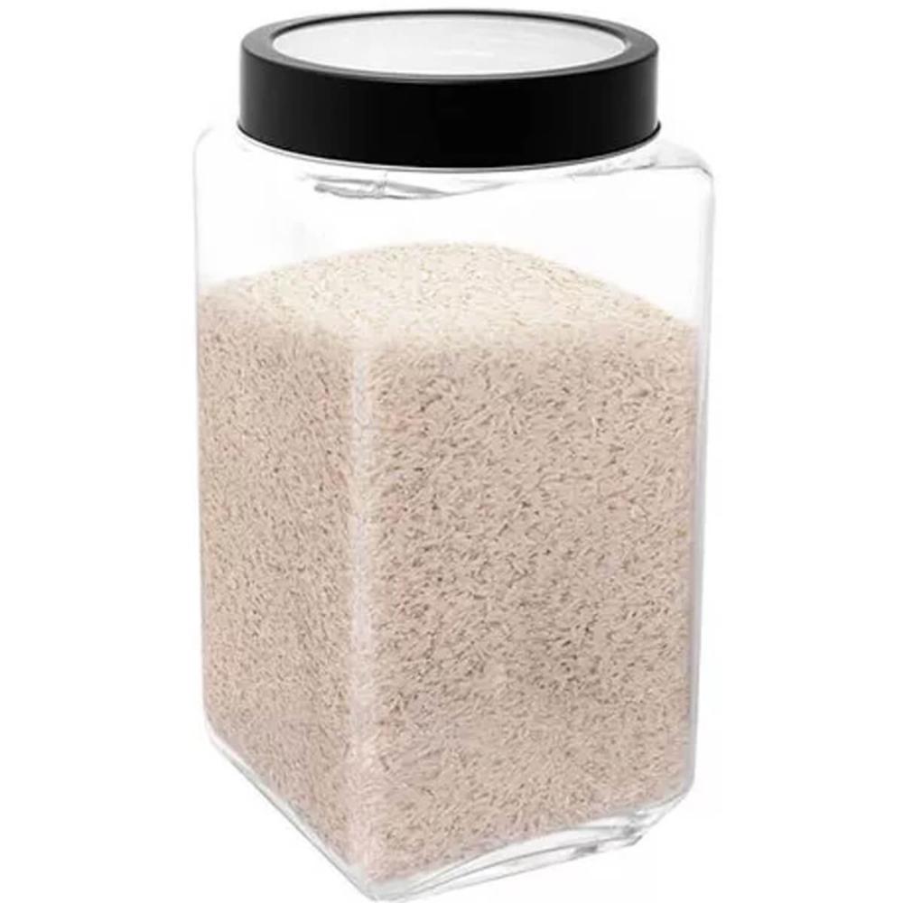 Pote de Vidro Lyor 2,2L Tampa de Metal Preta Porta Mantiment
