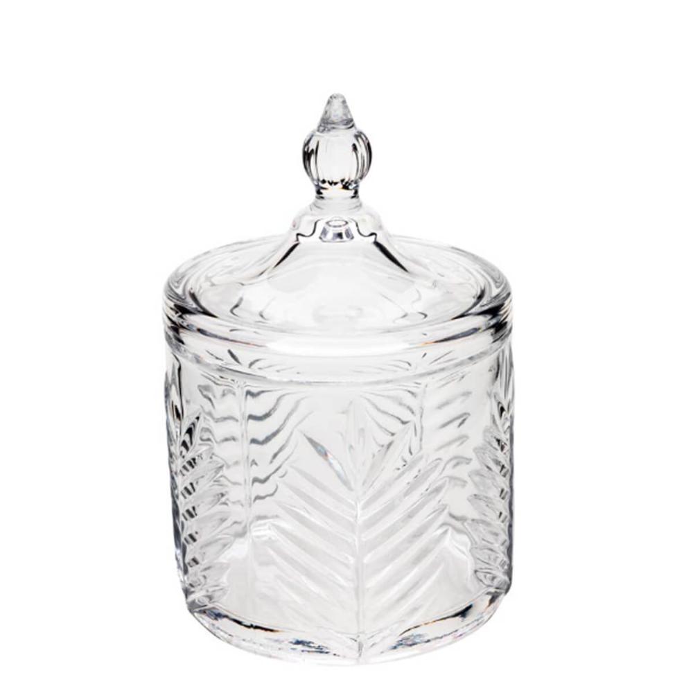 Potiche Decorativo de Vidro Cristal Palmeira com Tampa 10x15cm Lyor Bomboniere Baleiro