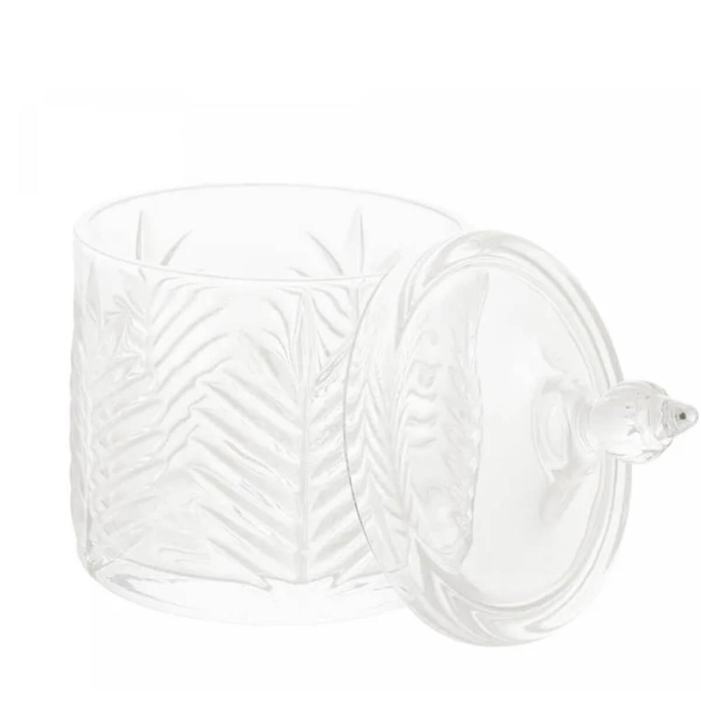 Potiche Decorativo de Vidro Cristal Palmeira com Tampa 10x15cm Lyor Bomboniere Baleiro