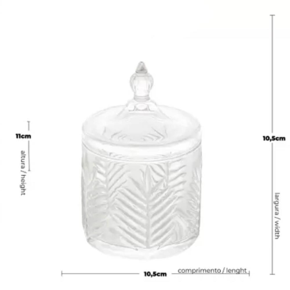 Potiche Decorativo de Vidro Cristal Palmeira com Tampa 10x15cm Lyor Bomboniere Baleiro