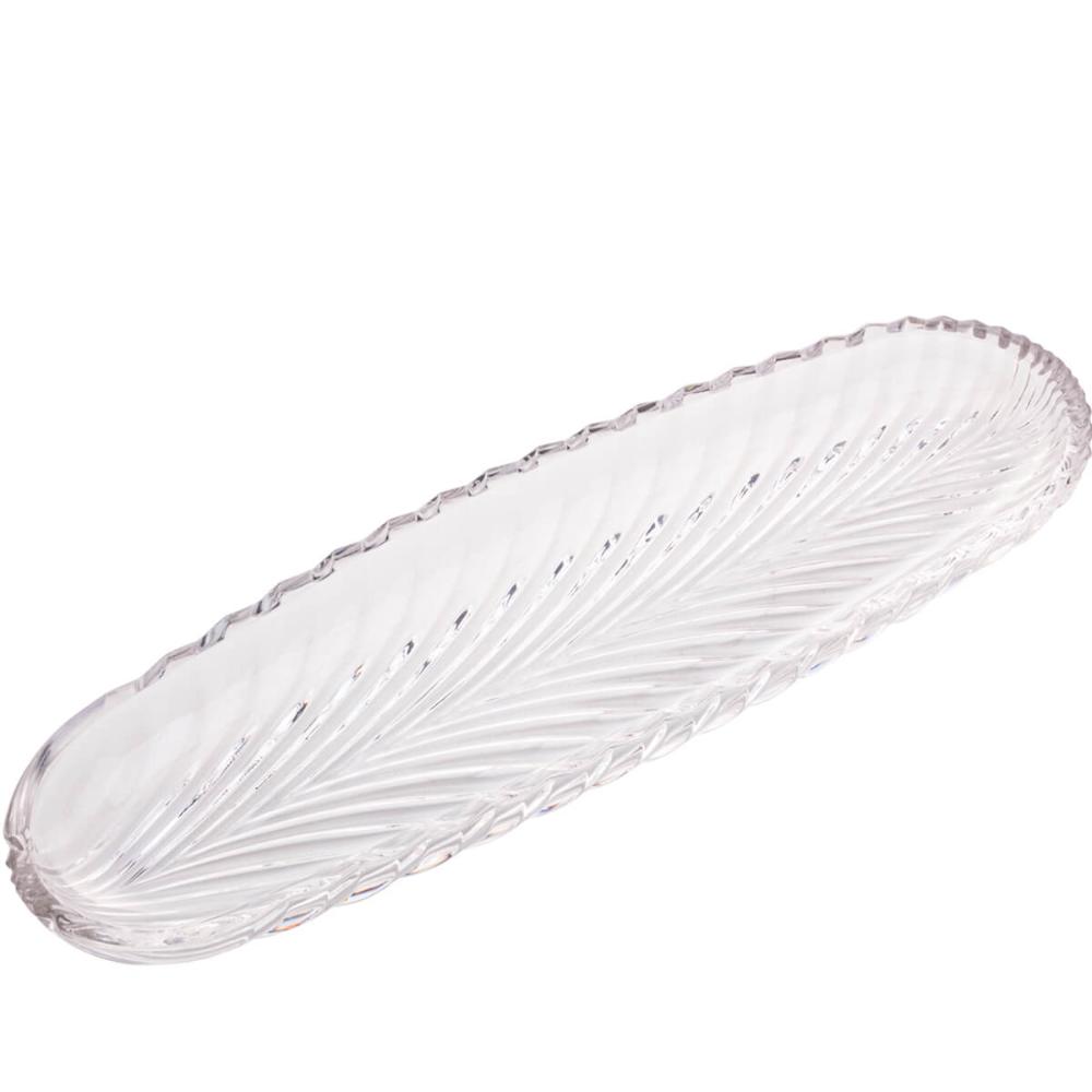 Prato Decorativo de Cristal Leaf 39x14x3cm Lyor Travessa Bandeja de Aparador
