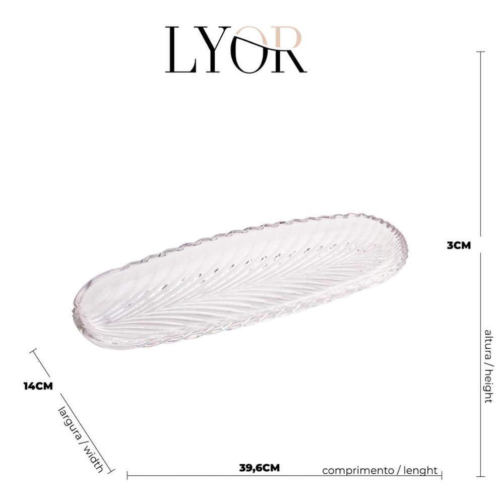 Prato Decorativo de Cristal Leaf 39x14x3cm Lyor Travessa Bandeja de Aparador