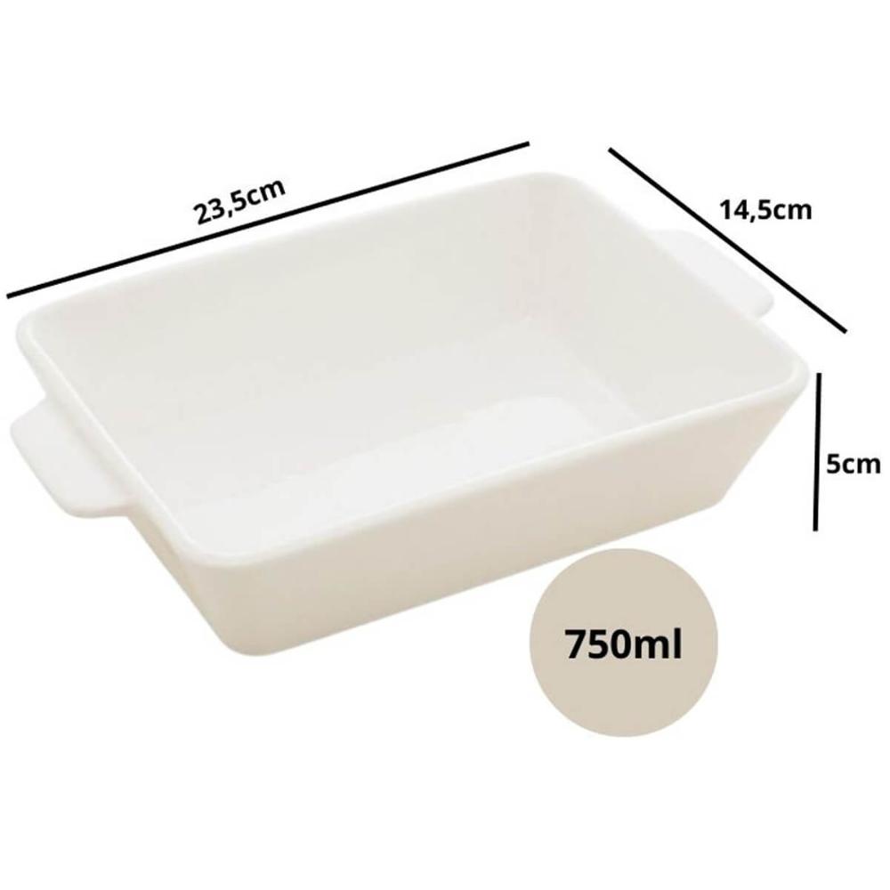 Refratário 23,5x15x5cm Travessa Porcelana Branca com Alça Funda Lyor Basic