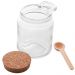 Saleiro Porta Tempero de Vidro com Tampa de Rolha 240ml Colher de Bambu Lyor
