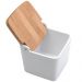 Saleiro de Cerâmica com Tampa de Bambu Lyor Bianco 13cm para Cozinha Branco