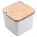 Saleiro de Cerâmica com Tampa de Bambu Lyor Bianco 13cm para Cozinha Branco
