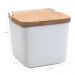 Saleiro de Cerâmica com Tampa de Bambu Lyor Bianco 13cm para Cozinha Branco