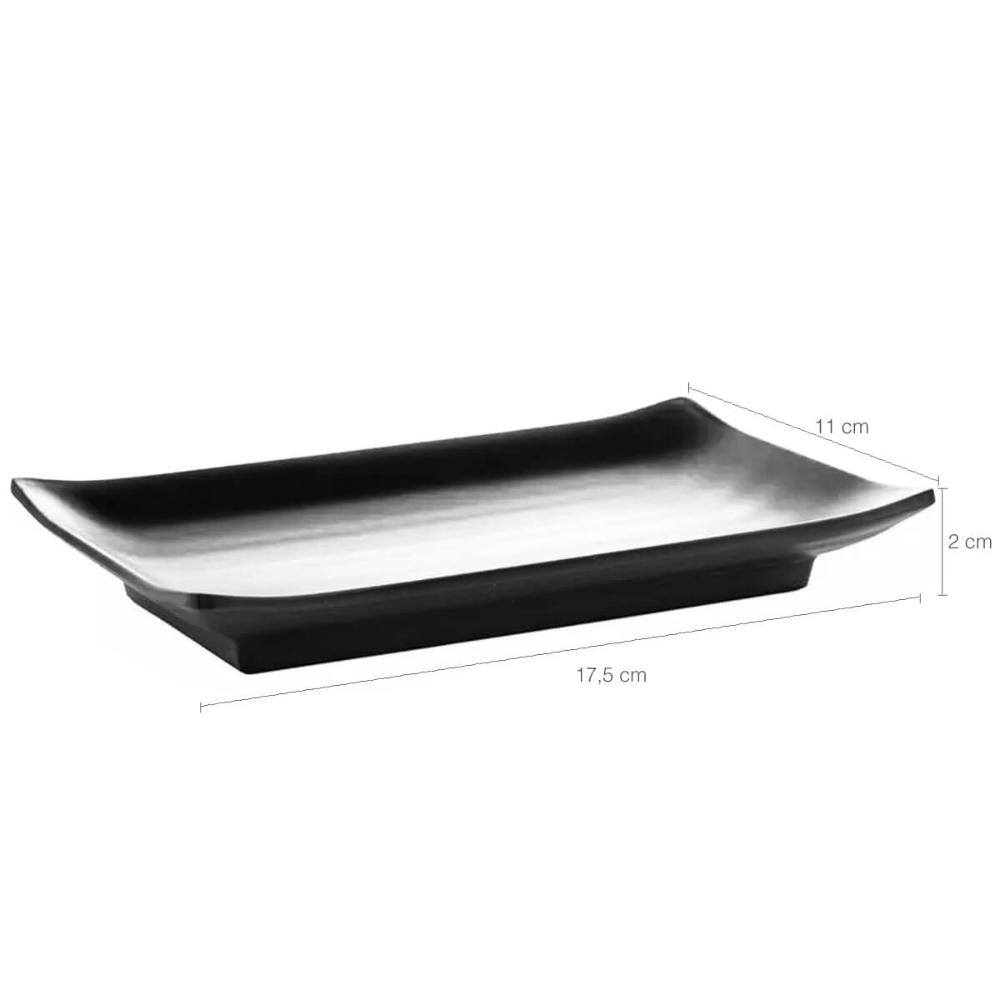 Travessa Melamina Prato Sushi Lyor Tóquio Preto 17,5x11x2cm Retangular
