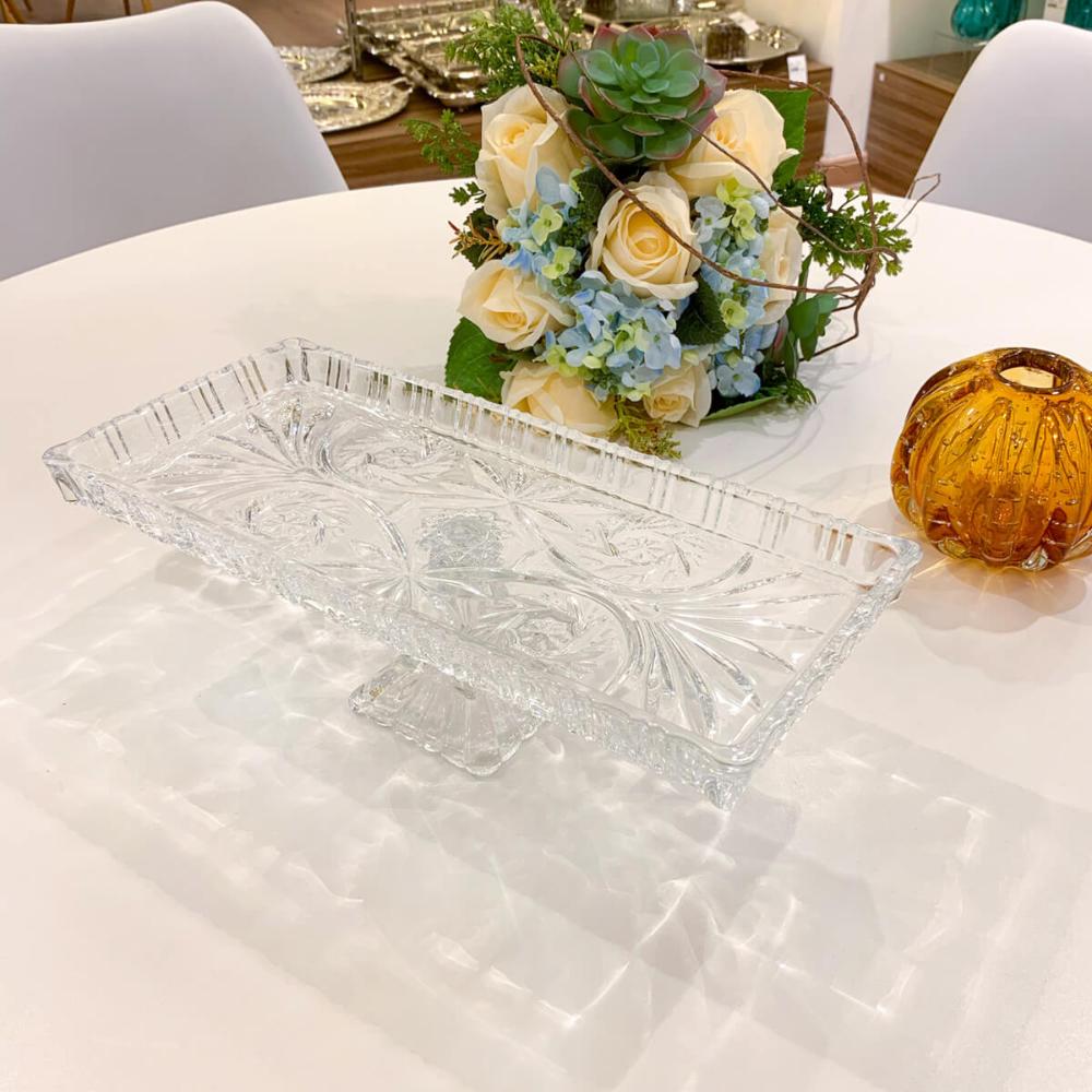 Travessa com Pé Boleira de Cristal 33x15x10cm Lyor Bandeja Servir Dragon Decorativa