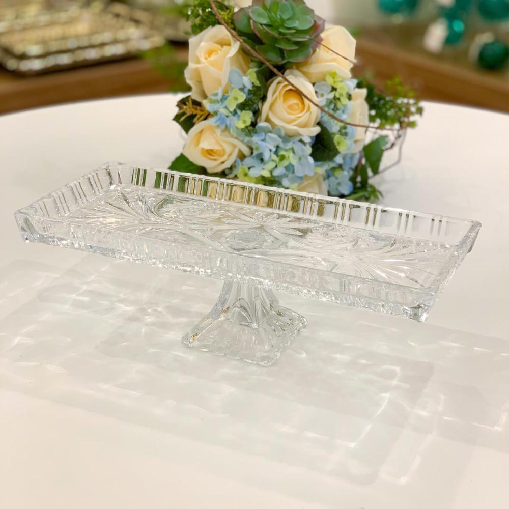 Travessa com Pé Boleira de Cristal 33x15x10cm Lyor Bandeja Servir Dragon Decorativa