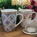 Xícara Caneca de Porcelana para Chá 310ml com Tampa e Infuso