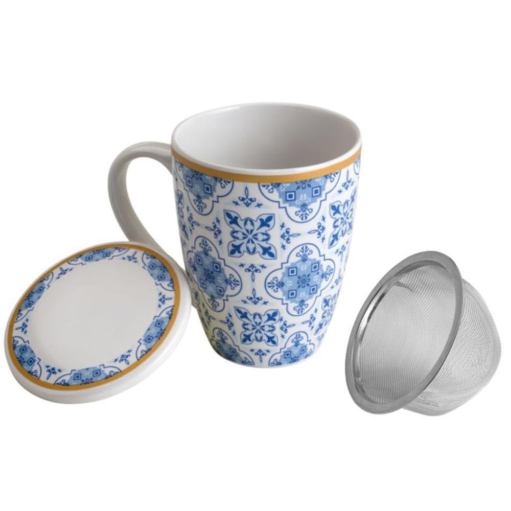 Xícara Caneca de Porcelana para Chá 310ml com Tampa e Infuso