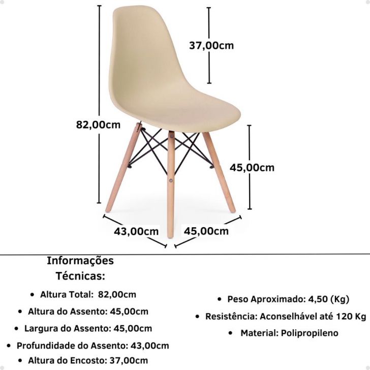 Sala de Jantar Completa Donna c/ Tampo Madeirado c/ Vidro 120cm + Cadeiras  Lady 4 Un - Nesher