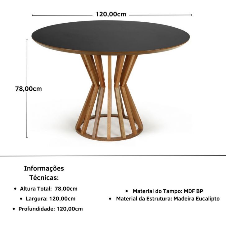 Conjunto Mesa de Jantar Redonda Cecília Amadeirada Natural 120cm com 4  Cadeiras Estofadas Isabela Cinza