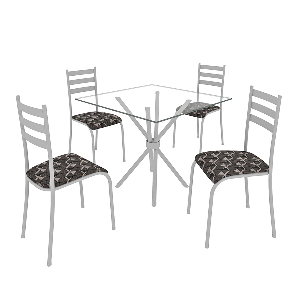 Conjunto de Mesa com Tampo de Vidro e 4 Cadeiras Istambul I Branco e Preto