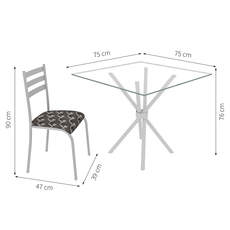 Conjunto de Mesa com Tampo de Vidro e 4 Cadeiras Istambul I Branco e Preto