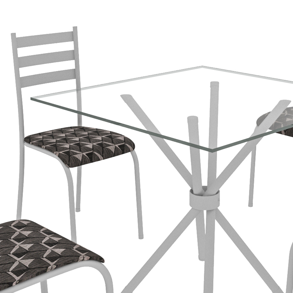 Conjunto de Mesa com Tampo de Vidro e 4 Cadeiras Istambul I Branco e Preto