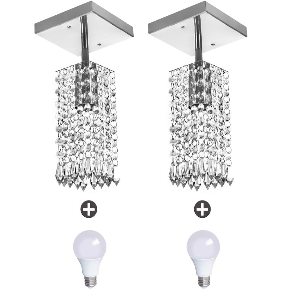 2 Lustres Clearcrillic Quadrado Cristal Acrílico + Lampada