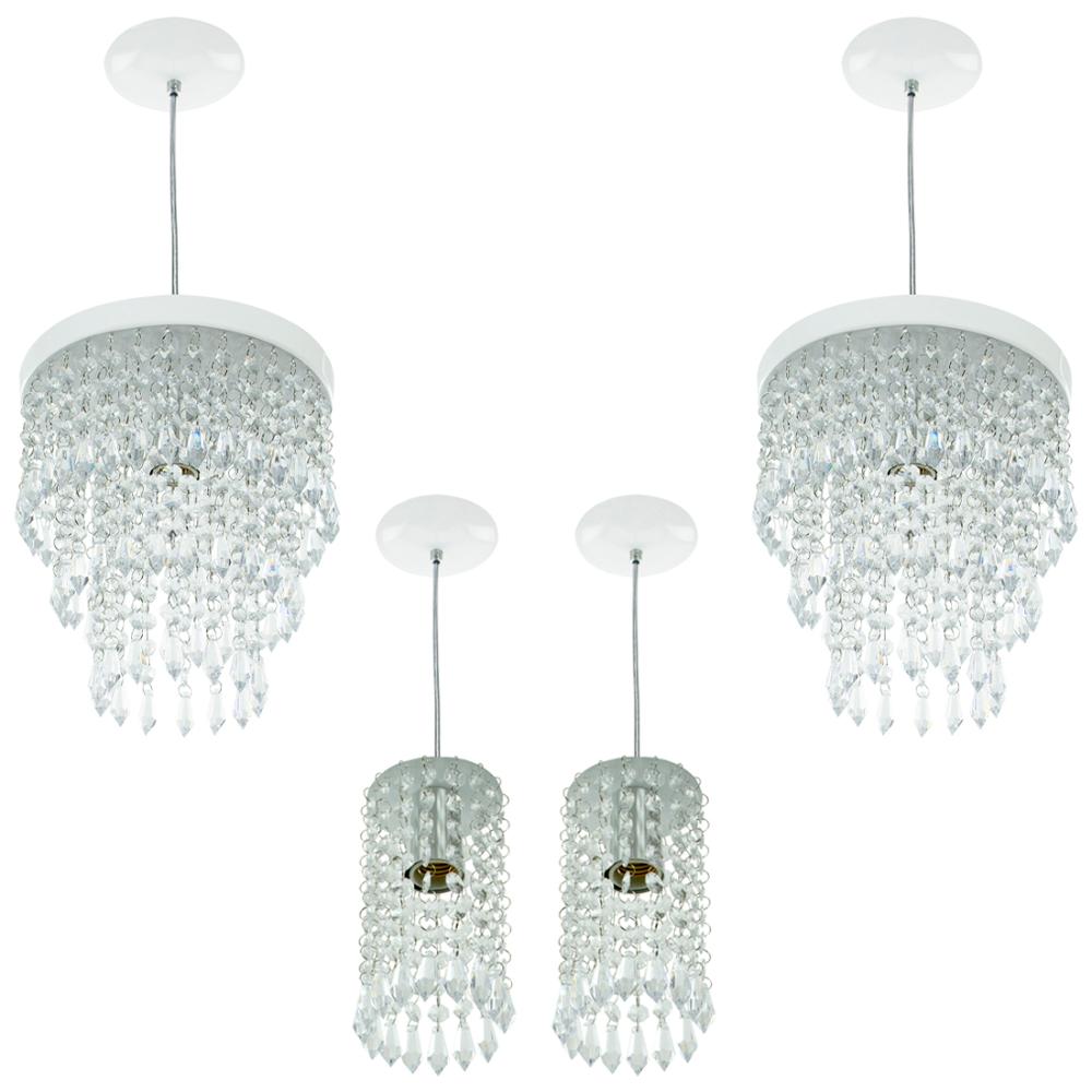 2 Pendente Manucrillic + 2 Pd Clearcrilic Cristal Ac. Branco