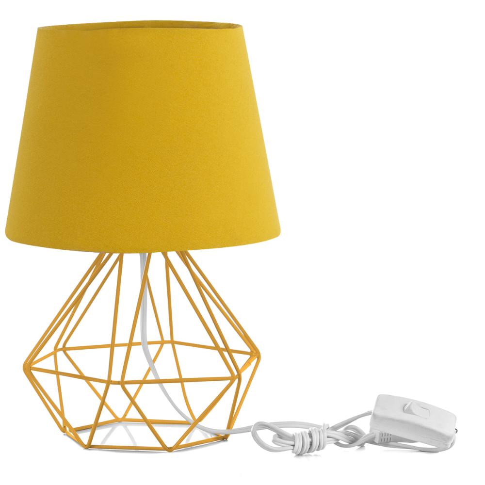 Abajur Diamante Dome Amarelo Mostarda Com Aramado Amarelo