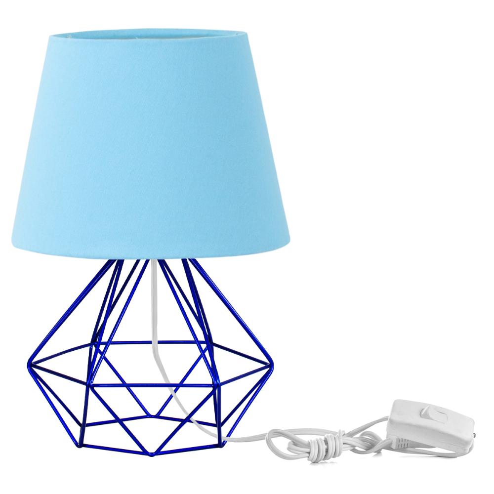 Abajur Diamante Dome Azul Bebe Com Aramado Azul Metálico
