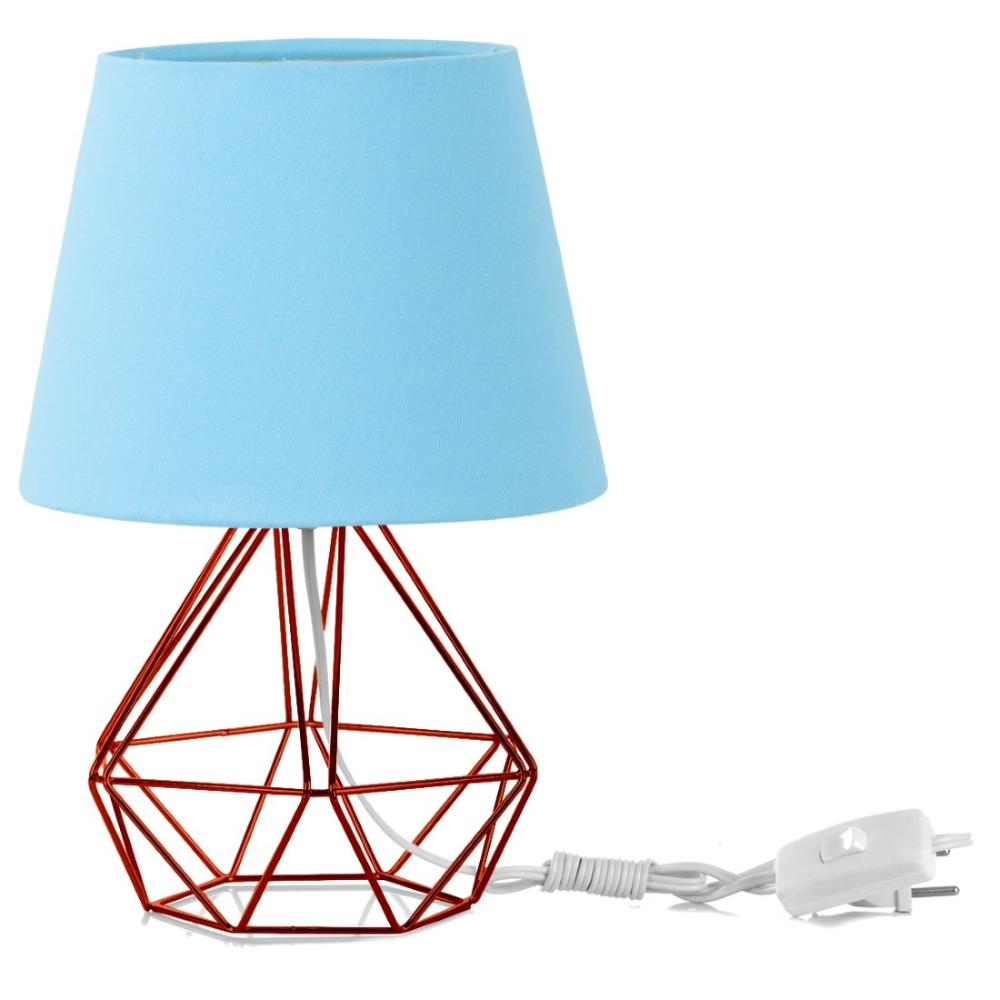 Abajur Diamante Dome Azul Bebe Com Aramado Cobre