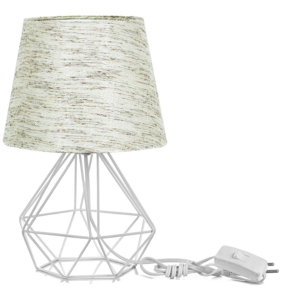 Abajur Diamante Dome Linho Mesclado Com Aramado Branco