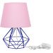 Abajur Diamante Dome Rosa Bolinha Com Aramado Azul Metálico