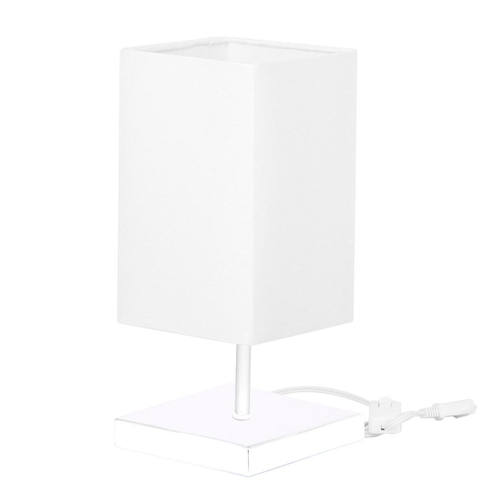 Abajur Eros Quad Branco com Base Inox Branca
