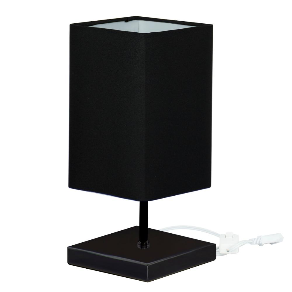 Abajur Eros Quad Preto com Base Inox Preta