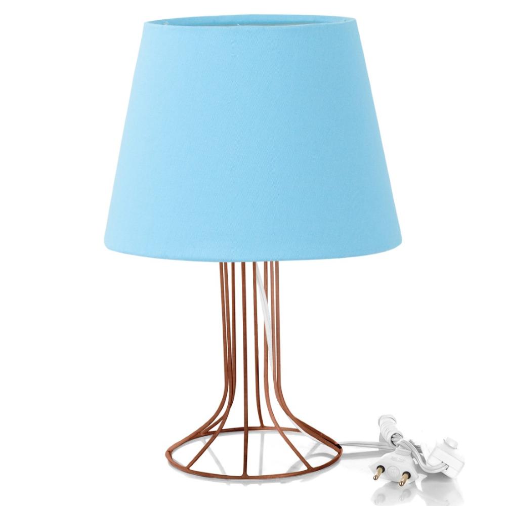 Abajur Torre Dome Azul Bebe com Aramado Cobre