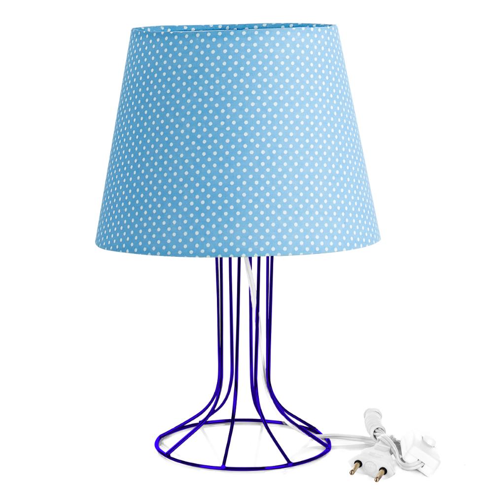 Abajur Torre Dome Azul/bolinha Com Aramado Azul