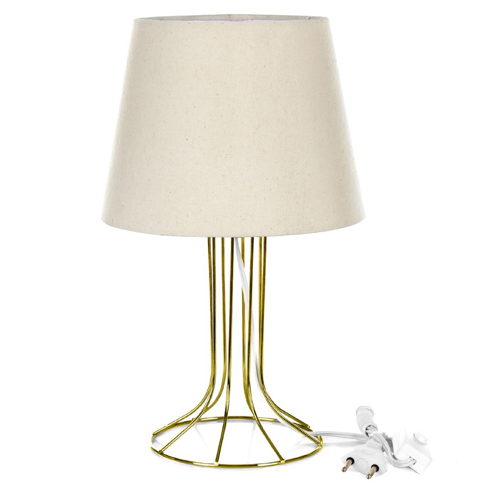 Abajur Torre Dome Bege Com Aramado Dourado