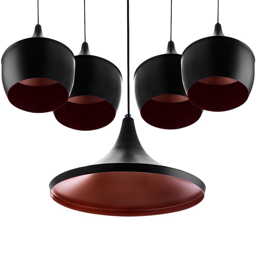 Conjunto Lustres Pendente Tom Dixon 1 Chapéu + 4 Balão Preto