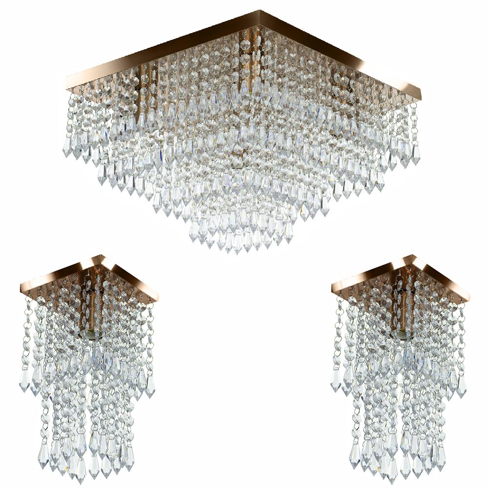 Kit 1 Lustre Cristal Acr. Dream + 2 Lustres Spark Cobre