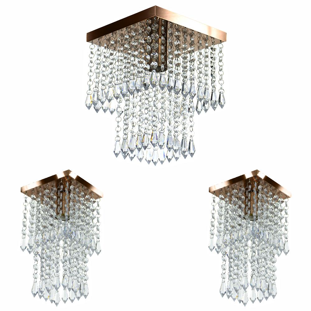 Kit 1 Lustre Cristal Acr. Marry + 2 Lustres Spark Cobre