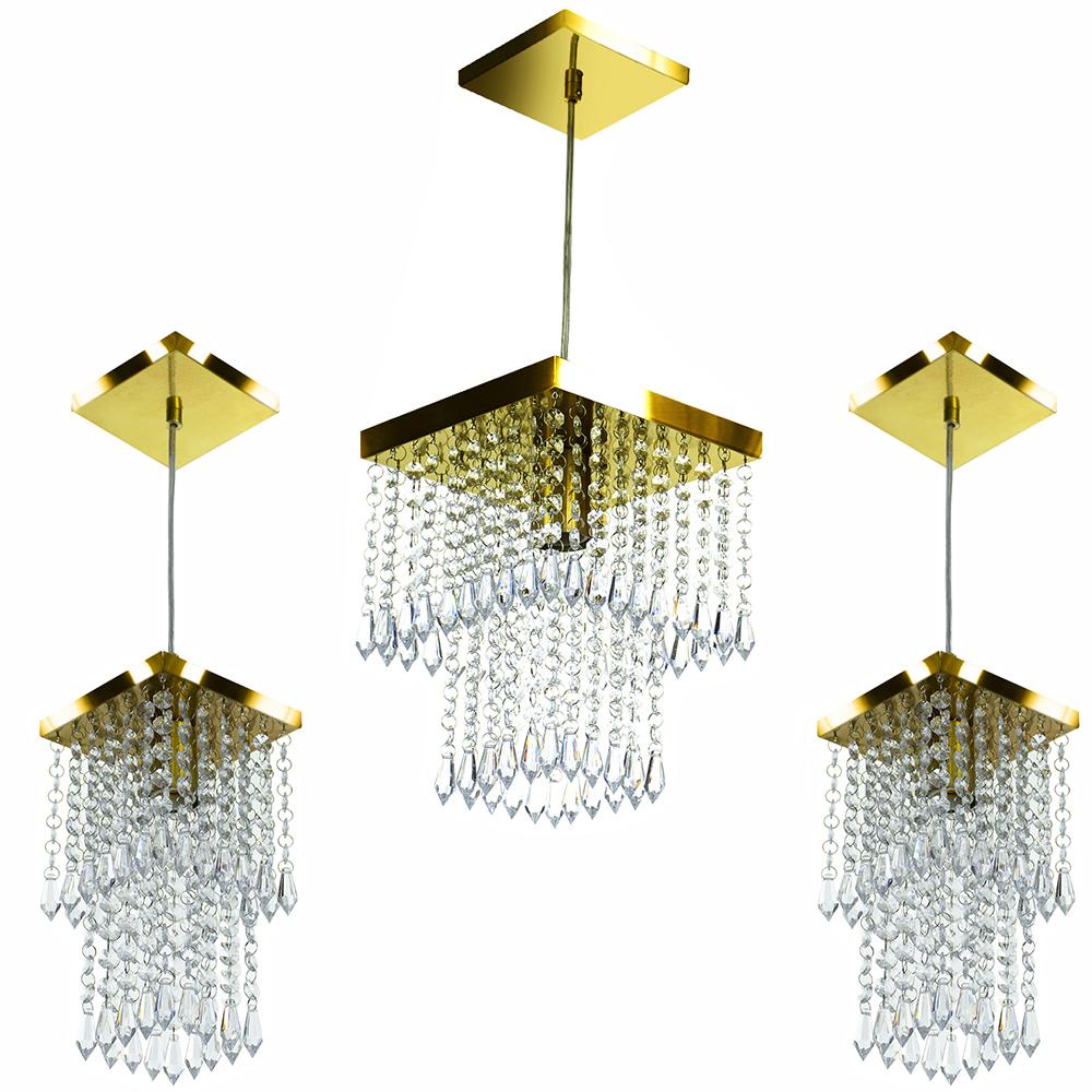Kit 1 Pendente Cristal Acr Marry + 2 Pendentes Spark Dourado