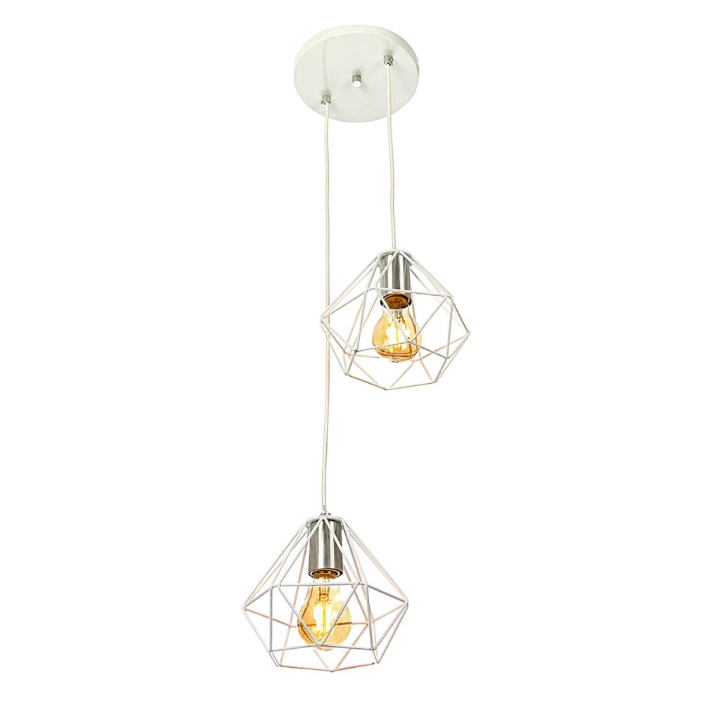 Kit 1 Pendente Duplo + 2 Arandelas Diamante Aramado Branco