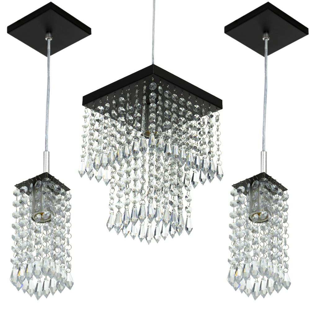 Kit 1 Pendentes Marrycrillic + 2 Pendentes Clearcrilic Preto