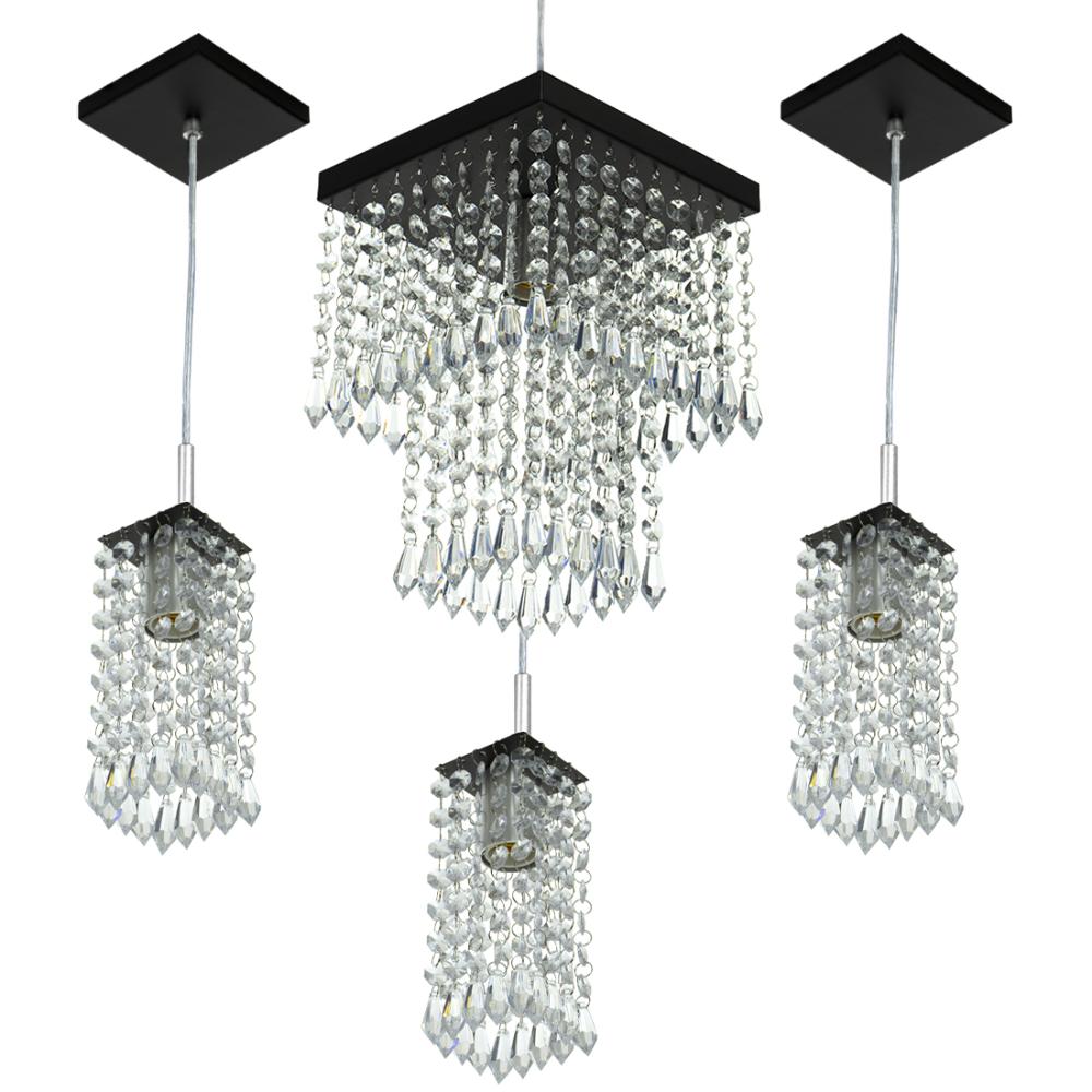 Kit 1 Pendentes Marrycrillic + 3 Pendentes Clearcrilic Preto