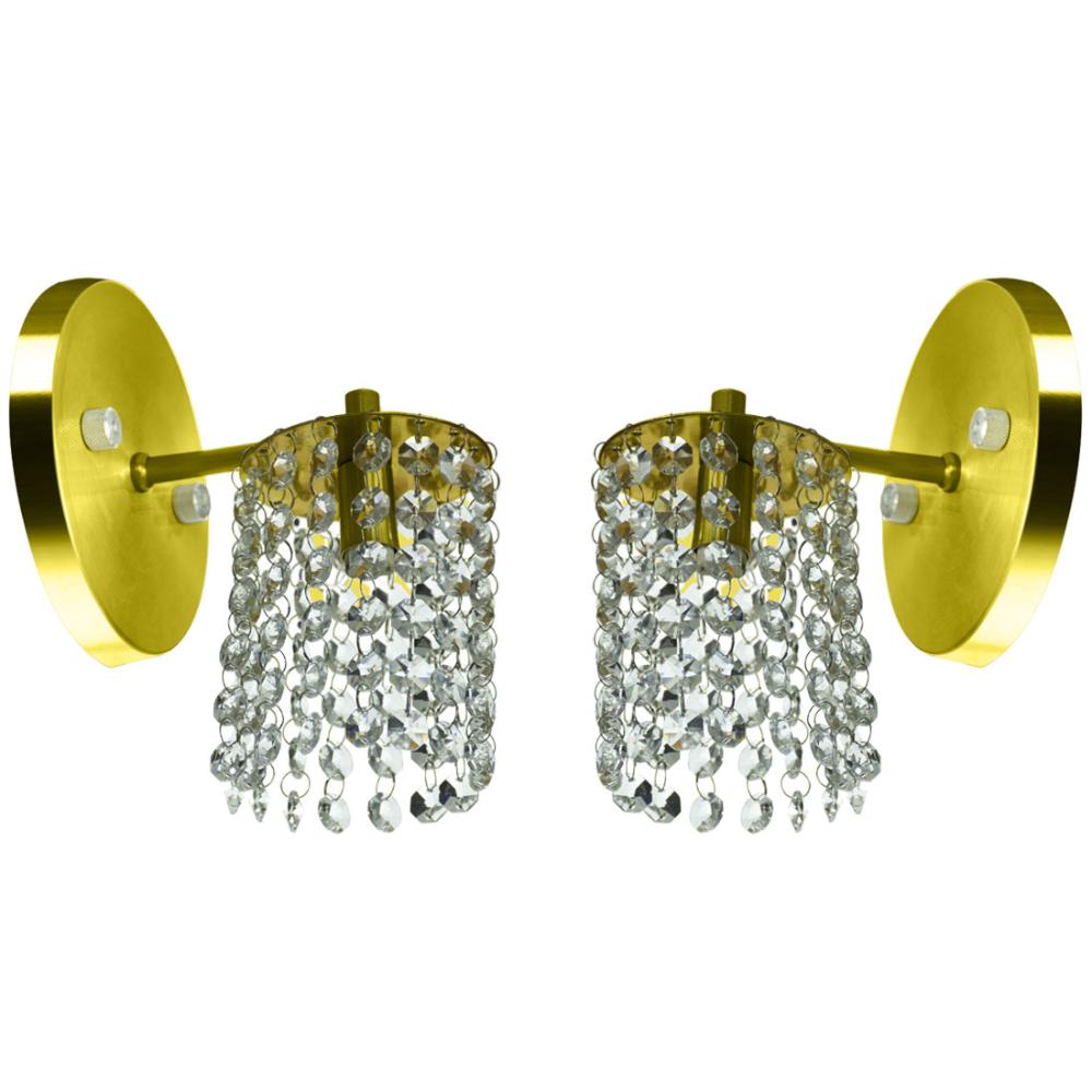 Kit 2 Arandela de Cristal Legitimo Clearcast Redonda Dourado