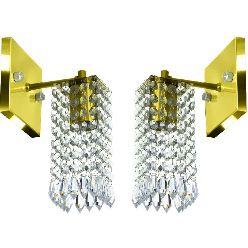 Kit 2 Arandelas Cristal Acril. Clearcrillic Quadrada Dourado