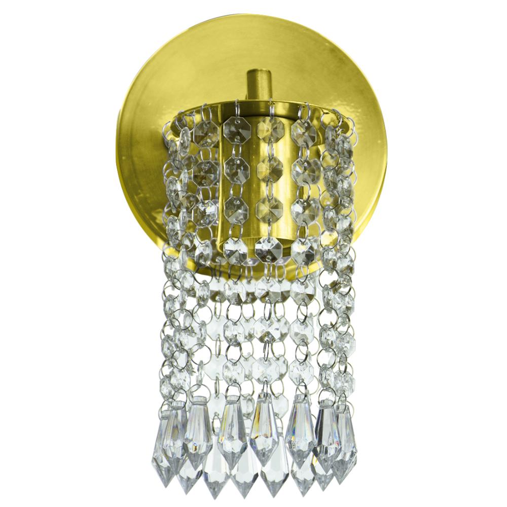 Kit 2 Arandelas Cristal Acril. Clearcrillic Redonda Dourado