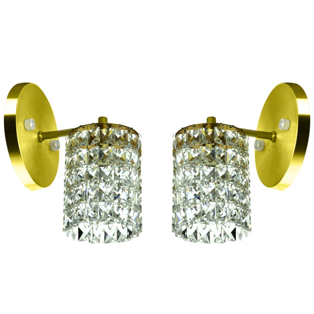 Kit 2 Arandelas Cristal Legitimo Clearwall Redonda Dourada