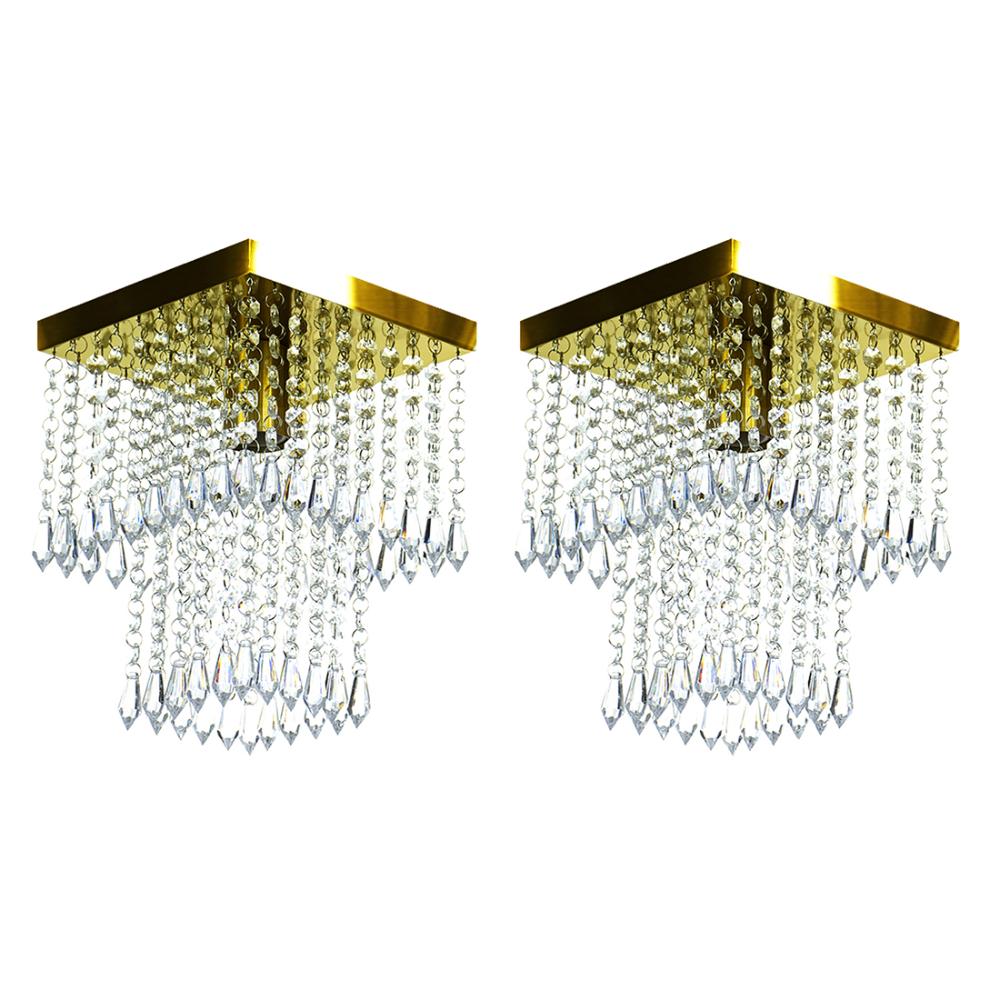 Kit 2 Lustre De Cristal Acrilico Marrycrilic Dourado.