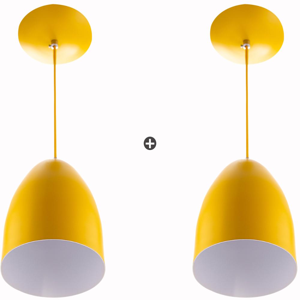 Kit 2 Lustre Pendente Cone De Alumínio 20x14cm Amarelo