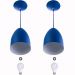 Kit 2 Lustre Pendente Cone De Alumínio 20x14cm Azul + Lampada
