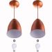 Kit 2 Lustre Pendente Cone De Alumínio 20x14cm Cobre + Lampada