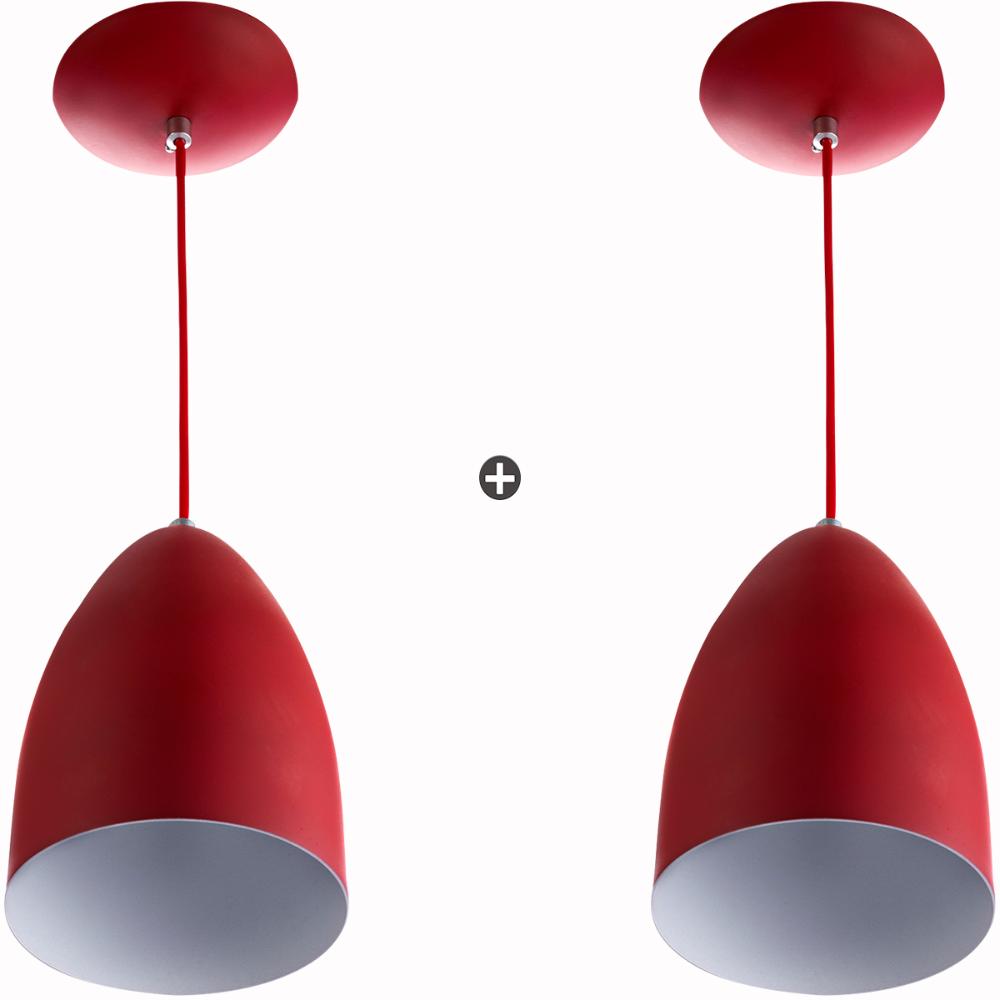 Kit 2 Lustre Pendente Cone De Alumínio 20x14cm Vermelho