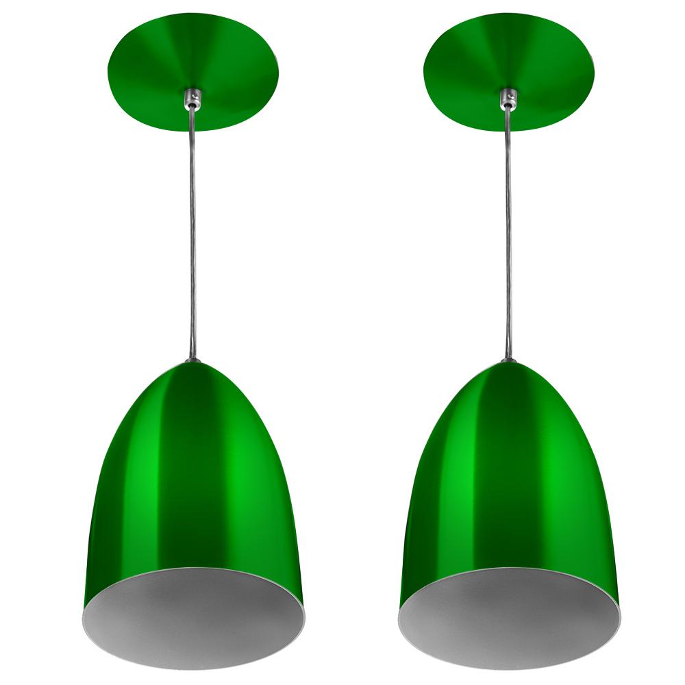 Kit 2 Lustre Pendente Luminária Sadan Alumínio Verde Metalic